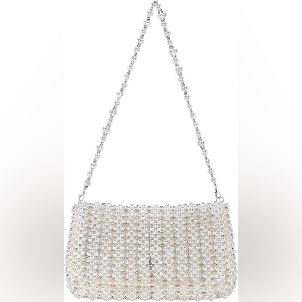 Pearl Beaded Silver-Accent Evening Bag